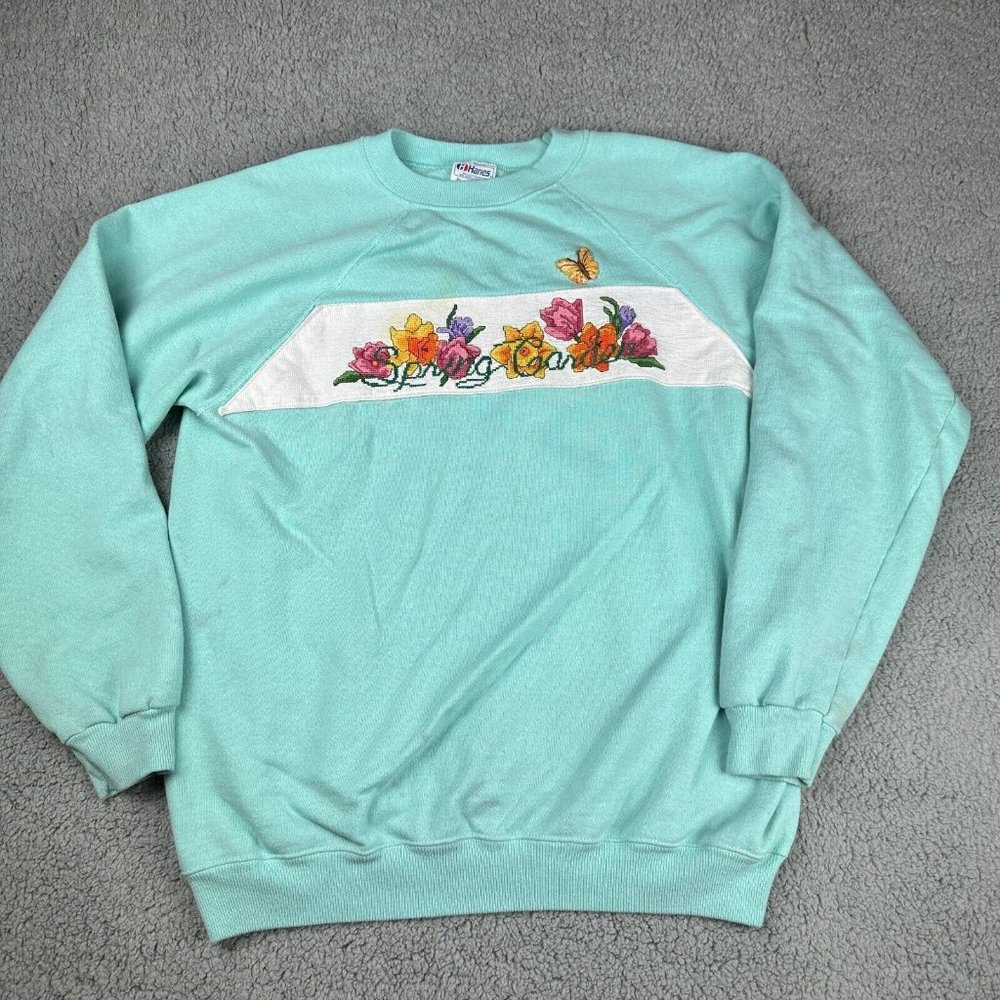 Vintage Spring Garden‎ Sweater Sweatshirt Size XL Blue Adult Used